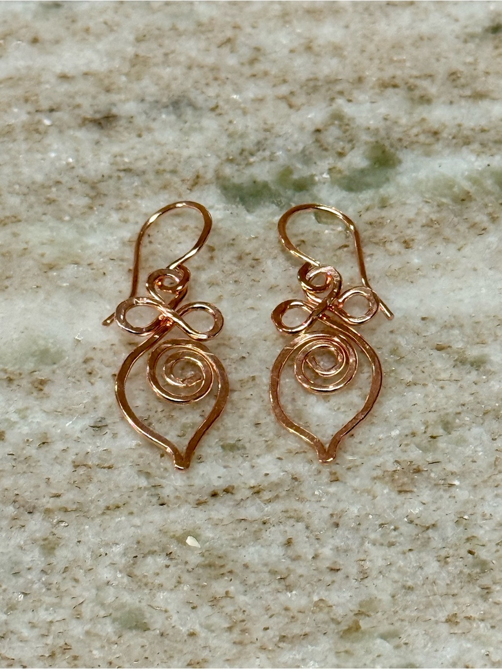 Romantic Open Heart Swirl Minimalist Drop Pure Copper Earrings